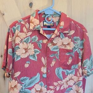 Havana Jack Cafe 99% Silk Men's L Hawaiian Shirt Red Floral Button-Down Summer